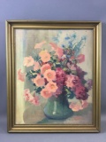 Signed Floral Design Oil Painting on Canvas