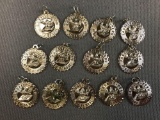 Group of 13 Lasalle Peru High school sterling silver pendants