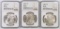 Lot of (3) Morgan Silver Dollars all (NGC) MS63.