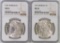 Lot of (2) 1921 P Morgan Silver Dollars (NGC) MS63 & MS64.