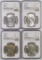 Lot of (4) Peace Silver Dollars all (NGC) MS64.