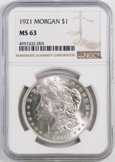 1921 P Morgan Silver Dollar (NGC) MS63.
