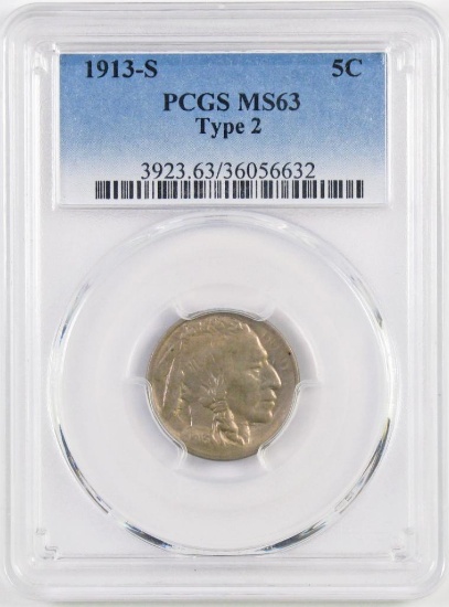 1913 S Type 2 Buffalo Nickel (PCGS) MS63.