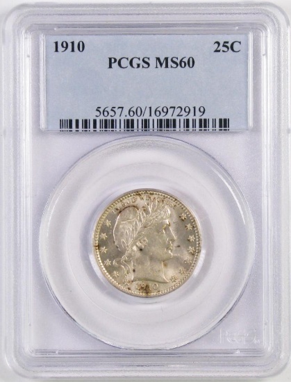 1910 Barber Silver Quarter (PCGS) MS60.
