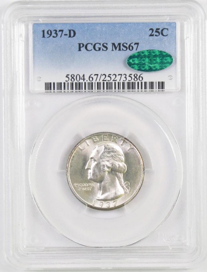 1937 D Washington Silver Quarter (PCGS) MS67 CAC.