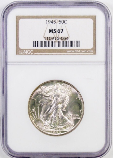 1945 P Walking Liberty Silver Half Dollar (NGC) MS67.