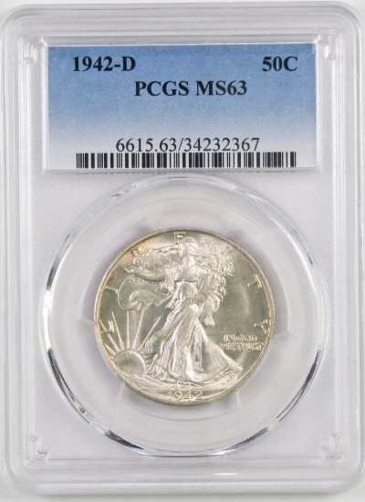1942 D Walking Liberty Silver Half Dollar (PCGS) MS63.