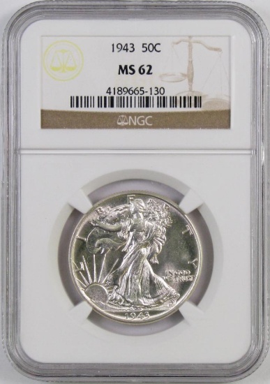 1943 P Walking Liberty Silver Half Dollar (NGC) MS62.