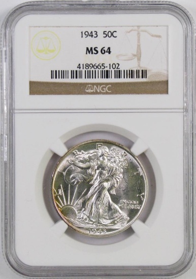 1943 P Walking Liberty Silver Half Dollar (NGC) MS64.