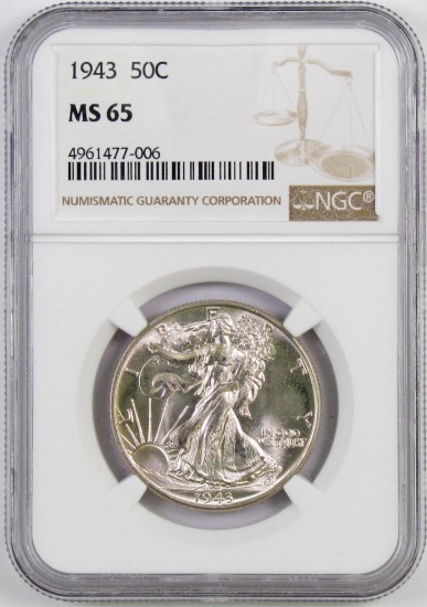 1943 P Walking Liberty Silver Half Dollar (NGC) MS65.