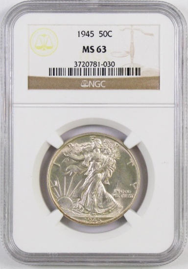 1945 P Walking Liberty Silver Half Dollar (NGC) MS63.