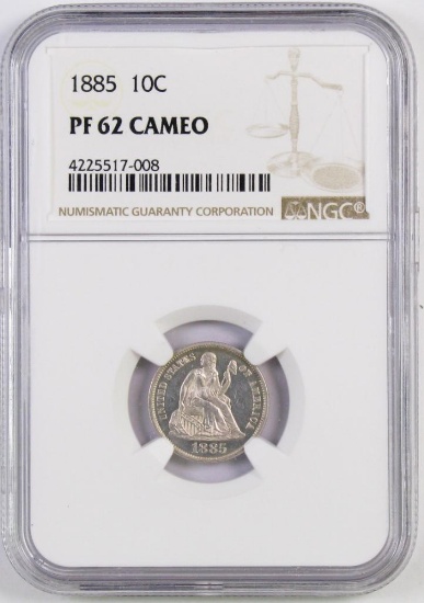 1885 Seated Liberty Silver Dime (NGC) PF62 Cameo.