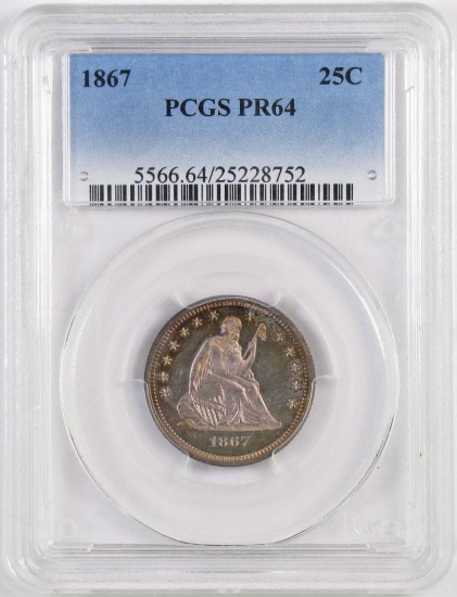 1867 Seated Liberty Silver Quarter (PCGS) PR64.