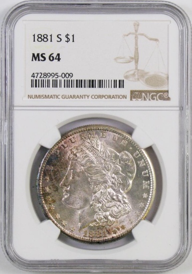 1881 S Morgan Silver Dollar (NGC) MS64.