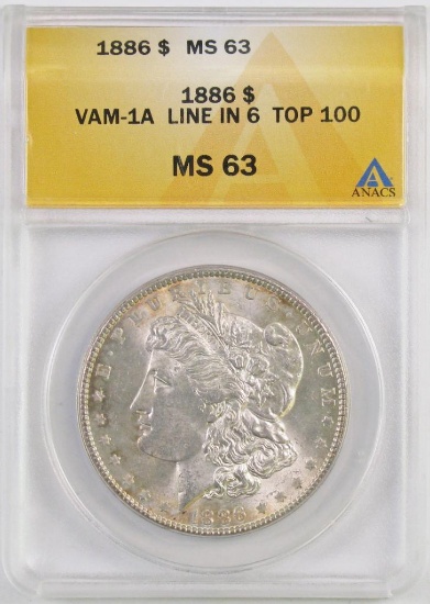 1886 P Morgan Silver Dollar (ANACS) MS63.