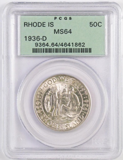 1936 D Rhode Island Commemorative Silver Half Dollar (PCGS) MS64.