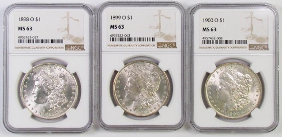 Lot of (3) Morgan Silver Dollars all (NGC) MS63.