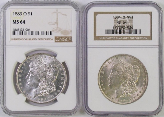 Lot of (2) Morgan Silver Dollars both (NGC) MS64.