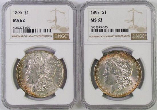 Lot of (2) Morgan Silver Dollars both (NGC) MS62.