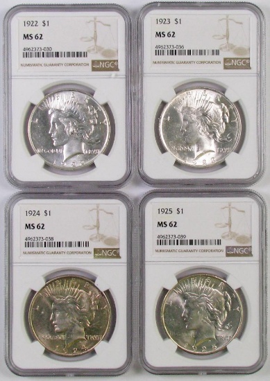 Lot of (4) Peace Silver Dollars all (NGC) MS64.