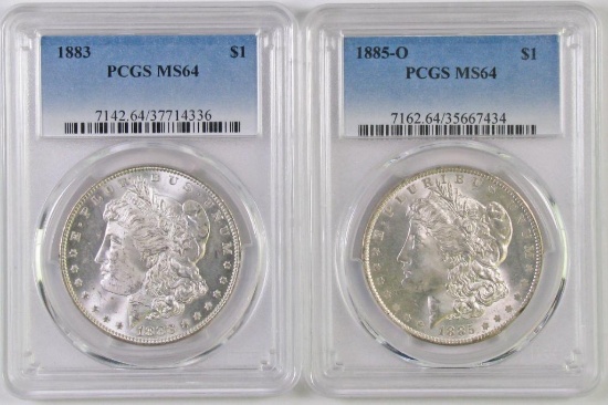 Lot of (2) Morgan Silver Dollars both (PCGS) MS64.
