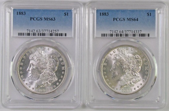 Lot of (2) 1883 P Morgan Silver Dollars both (PCGS) MS63 & MS64.