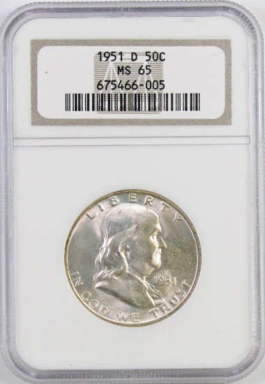 1951 D Franklin Silver Half Dollar (NGC) MS65.