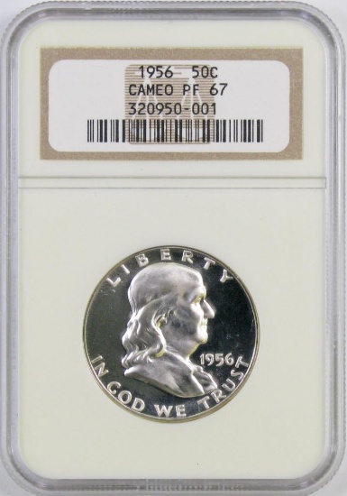 1956 P Franklin Silver Half Dollar (NGC) PF67 Cameo.