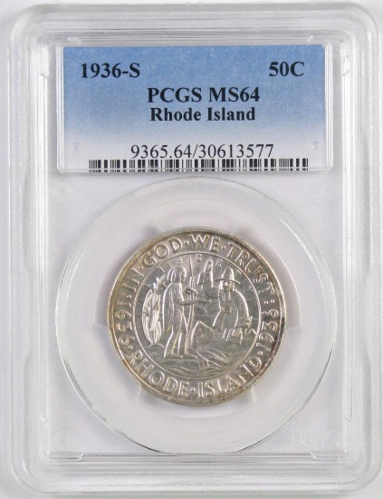 1936 S Rhode Island Commemorative Silver Half Dollar (PCGS) MS64.