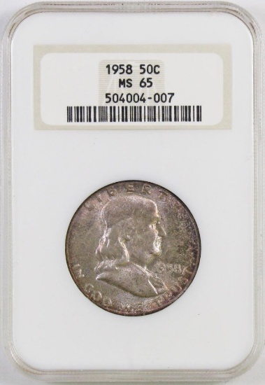 1958 P Franklin Silver Half Dollar (NGC) MS65.