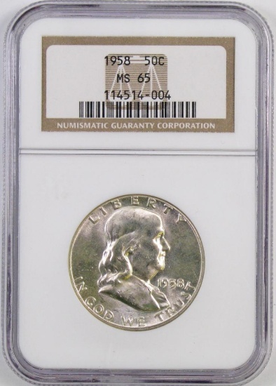 1958 P Franklin Silver Half Dollar (NGC) MS65.