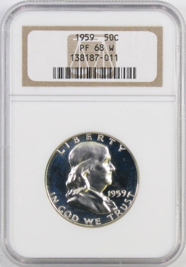 1959 P Franklin Silver Half Dollar (NGC) PF68.