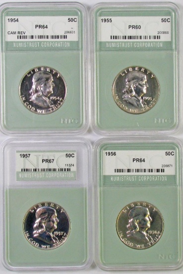 Lot of (4) Franklin Silver Half Dollar Proofs all (NTC) Certified.