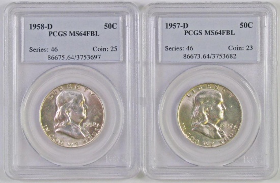 Lot of (2) Franklin Silver Half Dollars both (PCGS) Certified MS64FBL.