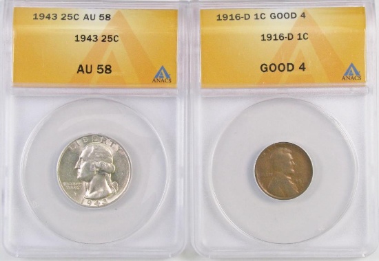 Lot of (2) (ANACS) Certified Coins.