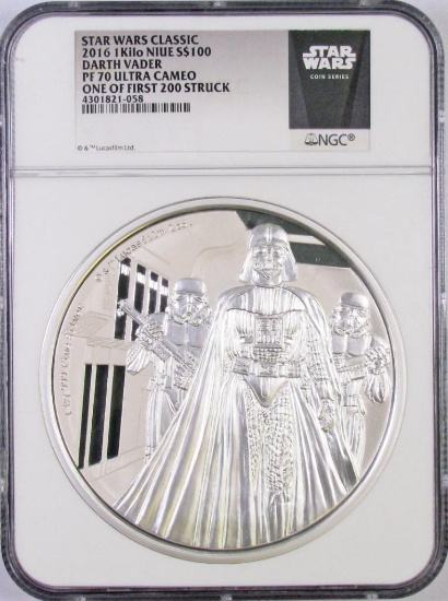 2016 Star Wars 1 Kilo Niue $100 Darth Vader Silver (NGC) PF70.