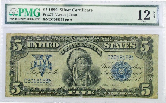 1899 $5 Silver Certificate (Chief Oncpapa) Note (PMG) Fine 12.