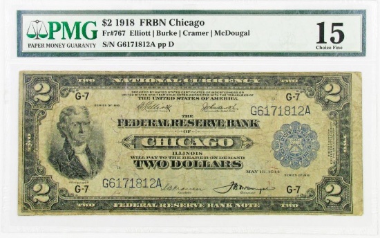 1918 $2 Federal Reserve (Battleship) Note (PMG) Choice Fine 15.