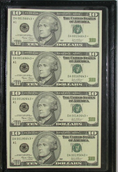 2003 $10 Federal Reserve Star Notes Uncut Sheet of 4.