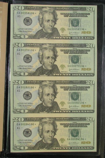 2004-A $20 Federal Reserve Star Notes Uncut Sheet of 4.