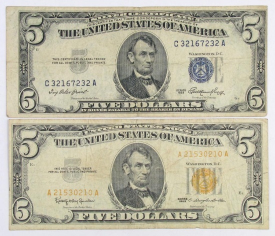 1953 & 1963 $5 Silver Certificate & Legal Tender Notes.