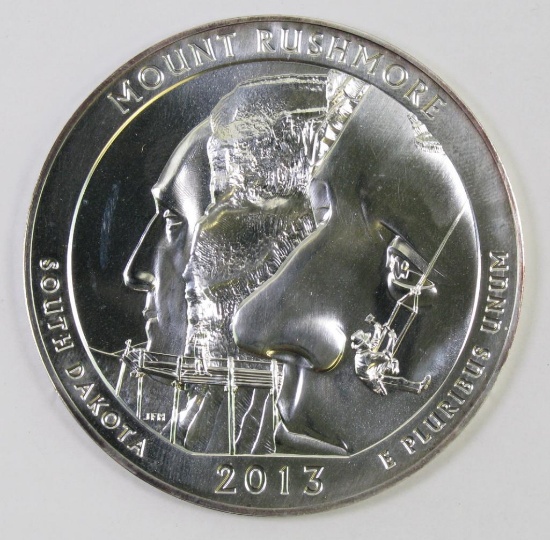 2013 America The Beautiful Five Ounce Silver Mount Rushmore Round.