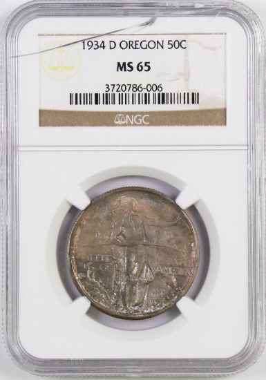 1934 D Oregon Commemorative Silver Half Dollar (NGC) MS65.