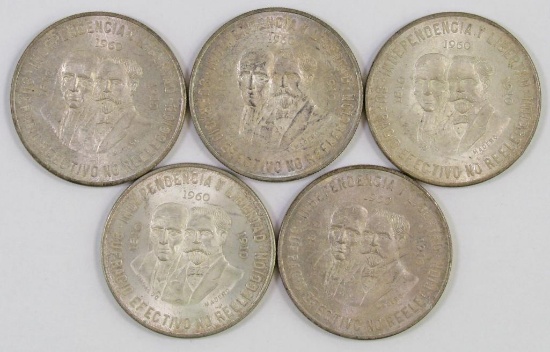 Lot of (5) Mexico ESTADOS UNIDOS MEXICANOS 10 Pesos.
