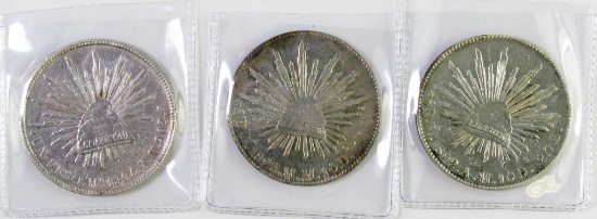 Lot of (3) Mexico FIRST REPUBLIC 8 Reales & Peso.