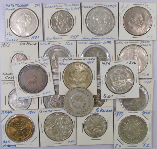 Group of (20) Various Foreign Coins Canada, Mexico, Austria, Panama, Hungary & more.