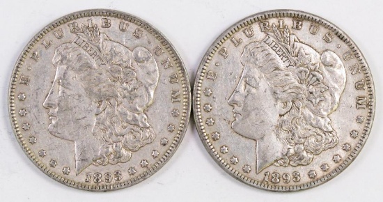 Lot of (2) 1893 P Morgan Silver Dollars.