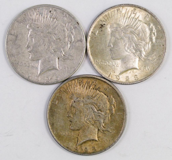 Lot of (3) Peace Silver Dollars.