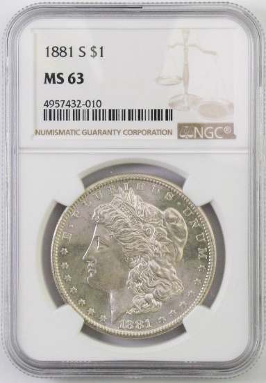 1881 S Morgan Silver Dollar (NGC) MS63.