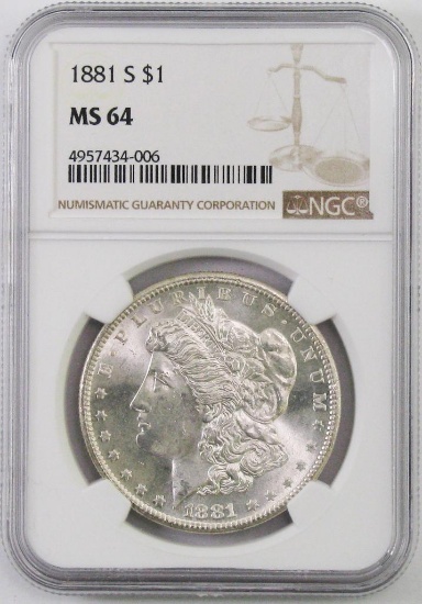 1881 S Morgan Silver Dollar (NGC) MS64.